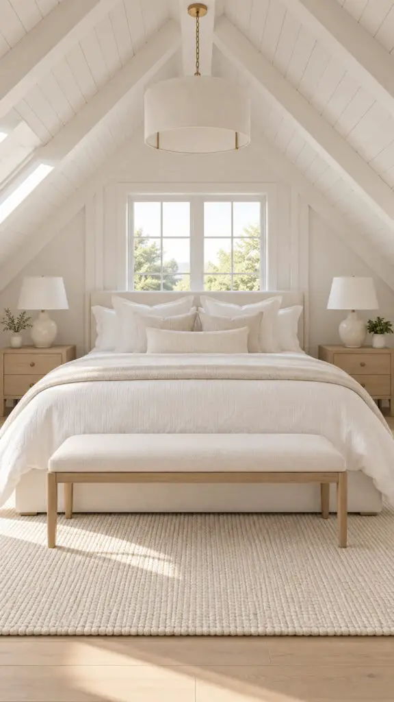 White Serene Scandinavian Attic Bedroom 1