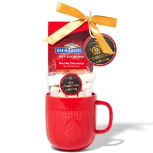 Ghirardelli Hot Chocolate Gift Set, Includes 1 Single-Serve Packet of Ghirardelli Double Chocolate Hot Cocoa Mix, 1 Pack of Mini Marshmallows, and Ceramic Mug, Gourmet Hot Cocoa Gift Set
