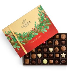 Godiva Chocolatier Holiday Limited Edition Assorted Gourmet Chocolate Gift Box, Milk Dark, and White Chocolate Treats for Thank you, Anniversary, Christmas Candy Gift for Family and Friends,36 pc
