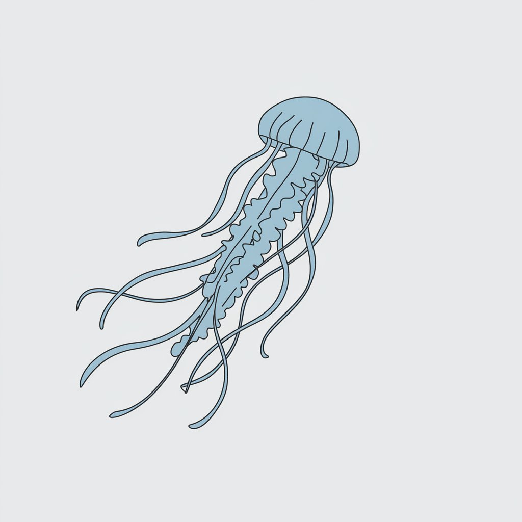 A minimalist, plain white background illustration of a jellyfish with exaggeratedly long, flowing tentacles. The jellyfish is light blue, with its tentacles extending in curving, overlapping lines across the canvas. The image is drawn in a simplistic style to highlight the tentacles' movement.