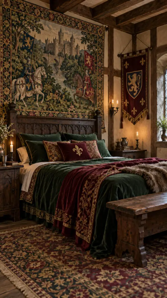 Candlelit Medieval Chamber with Heraldic Tapestry