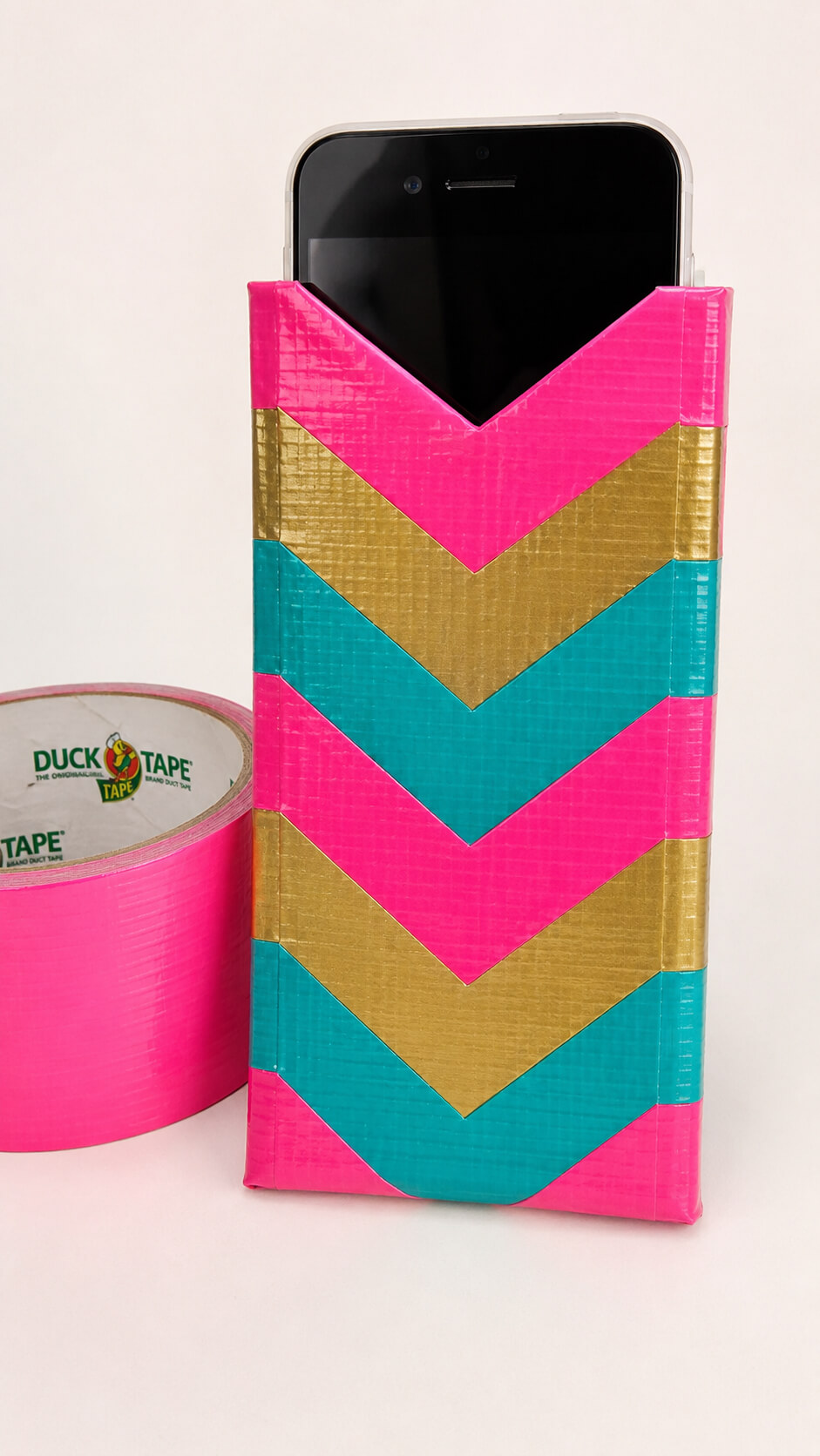 Colorful duct tape phone sleeve and roll