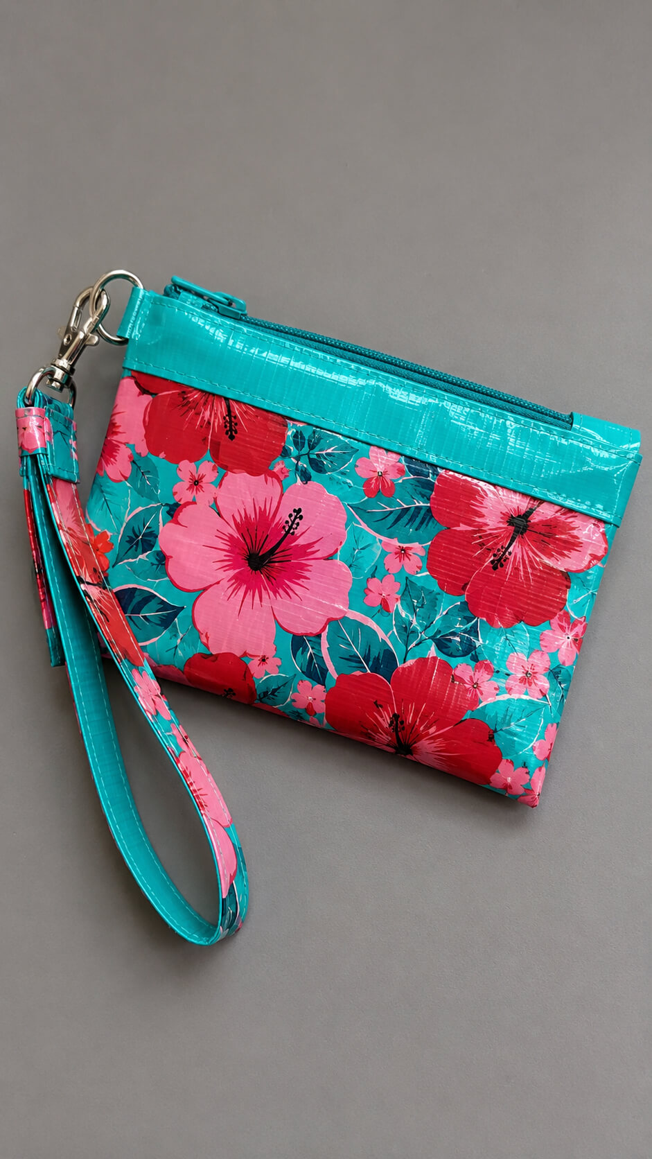 Colorful floral duct tape pouch