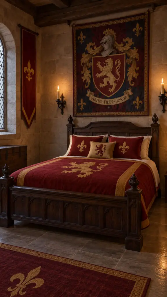 Heraldic Castle Bedroom with Lion Tapestry