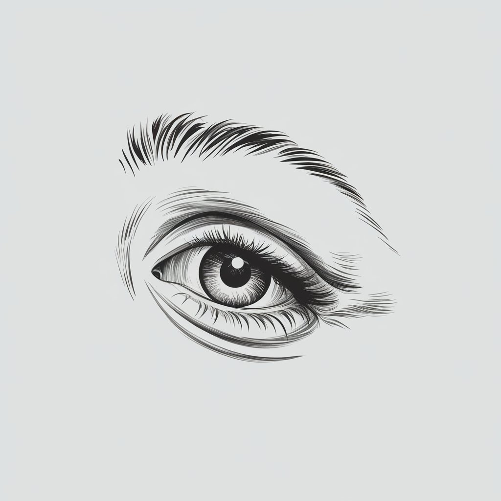 A pencil drawing illustration of a laughing eye on a plain white background. The eye has creases around the corners and an upward tilt to the brow. The eyelids are nearly closed, and a small glint of light reflects in the iris. The drawing is in a simplistic style, radiating joy and liveliness.