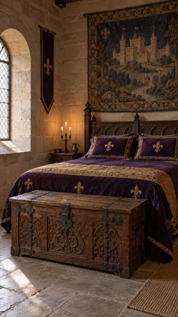 Medieval Castle Bedchamber in Purple and Gold
