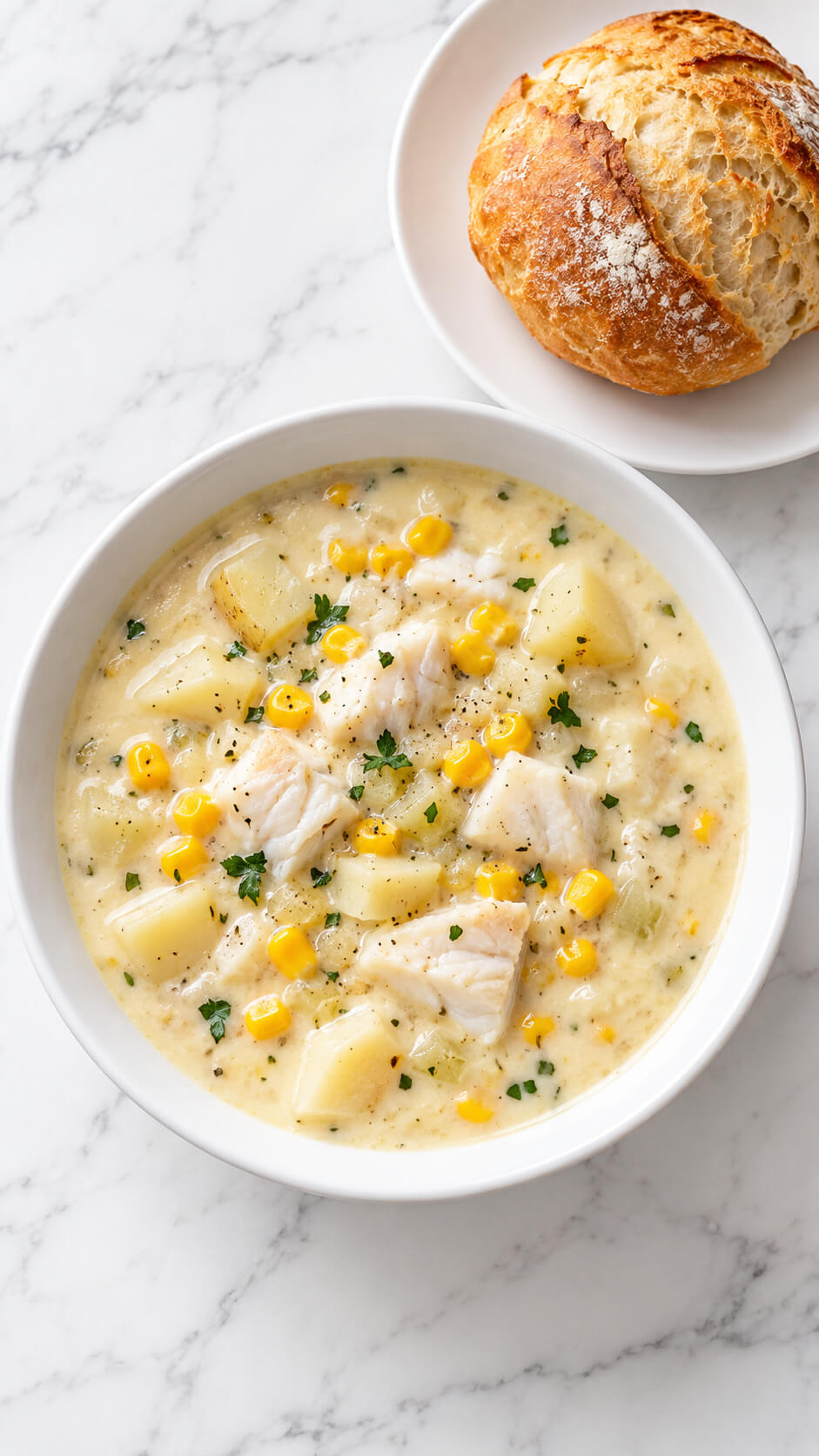 Creamy Fish Chowder with Rustic Roll