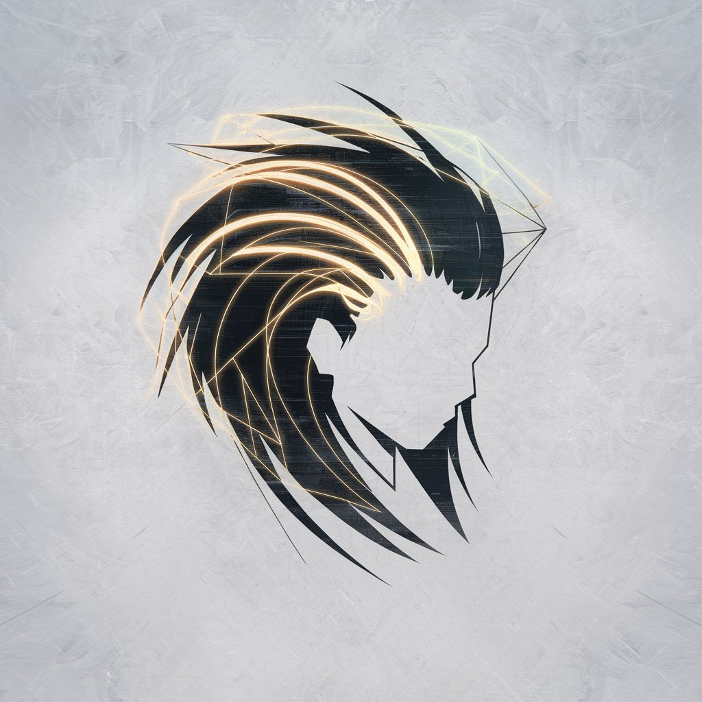 A minimalist, plain white background pencil drawing illustration of a futuristic hairstyle with glowing strands and gravity-defying shapes. The hairstyle is drawn in a simplistic style, with bold, clean lines and subtle geometric patterns to convey a high-tech, cyberpunk vibe.