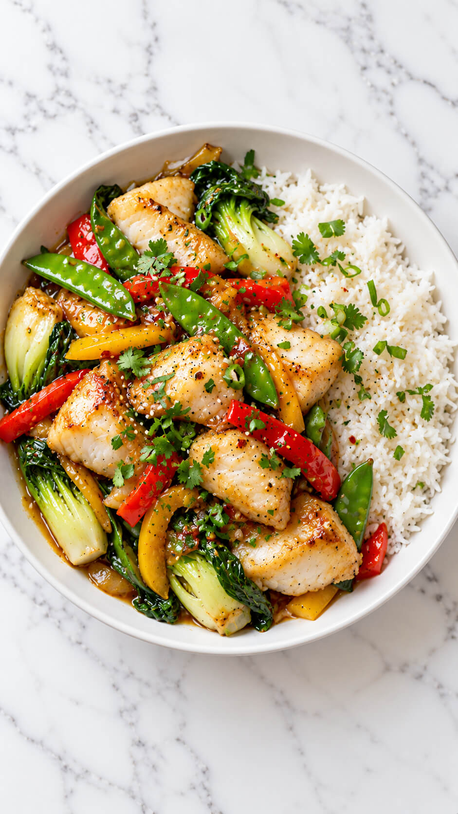 Glossy Fish Stir Fry Rice Bowl