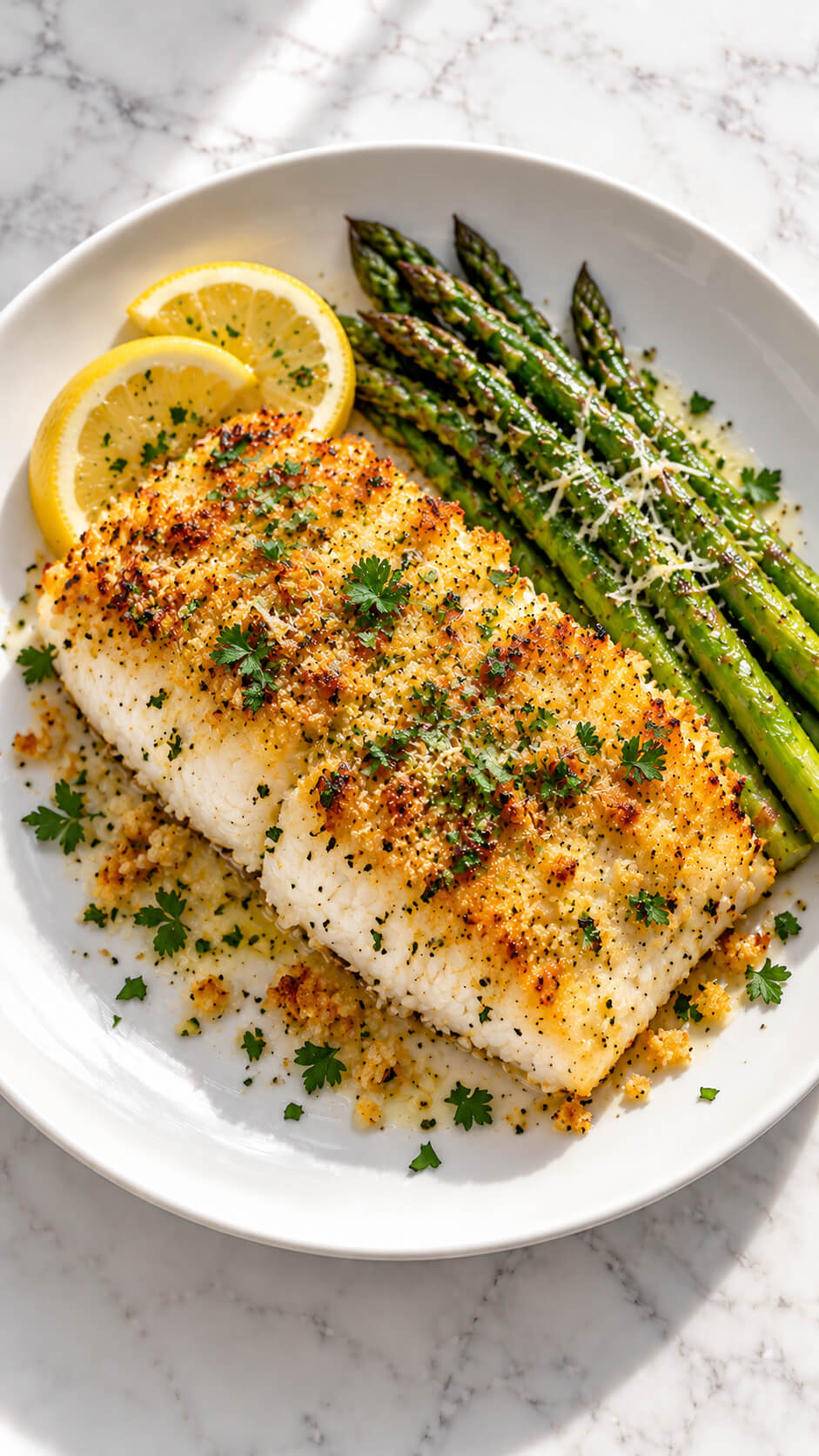 Golden Herb Crusted Fish with Asparagus and Lemon