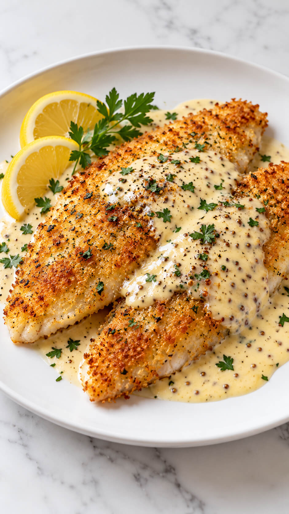 Golden Panko Fish with Dijon Cream