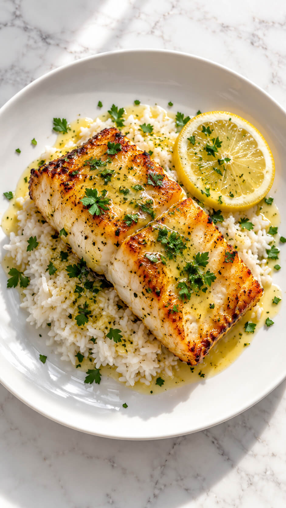 Lemon Herb Fish Over Fluffy Rice