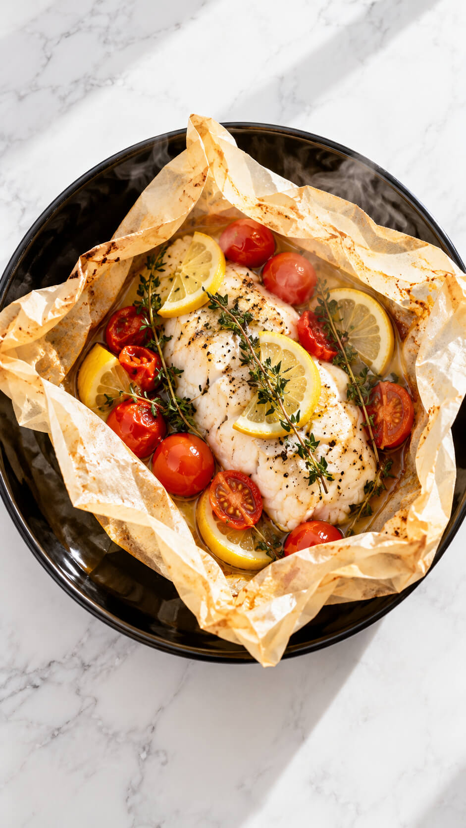 Parchment Baked Fish with Lemon and Thyme