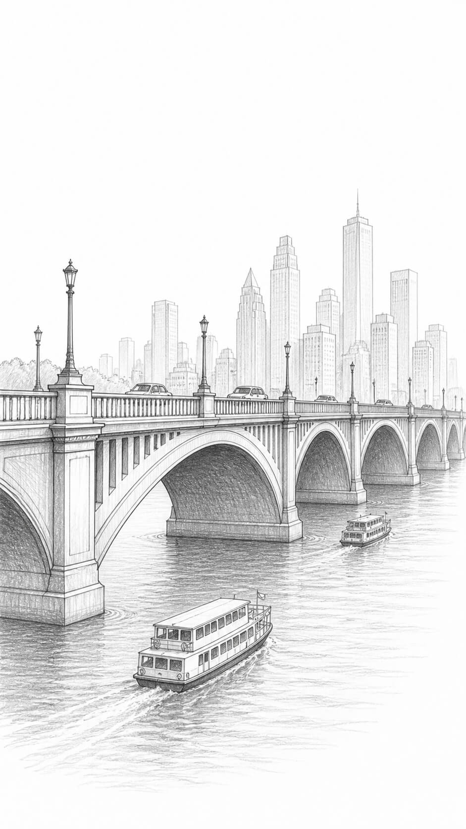 Arched bridge over calm river