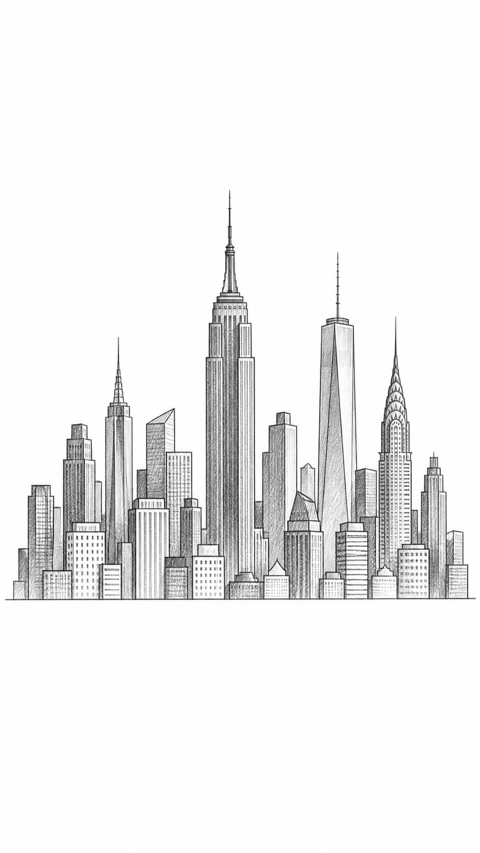 Monochrome city skyline sketch