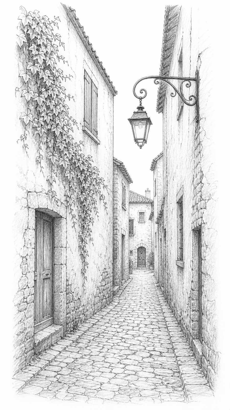Quiet stone alley in shading