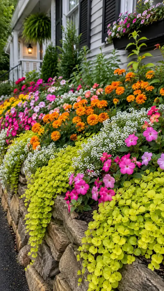 Charming front garden with stone border