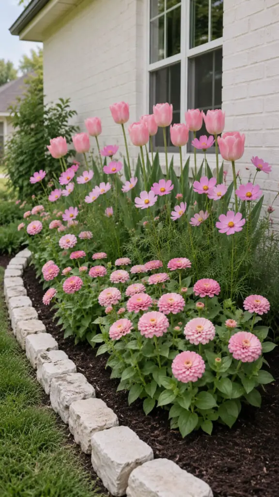 Pastel garden blooms by the window