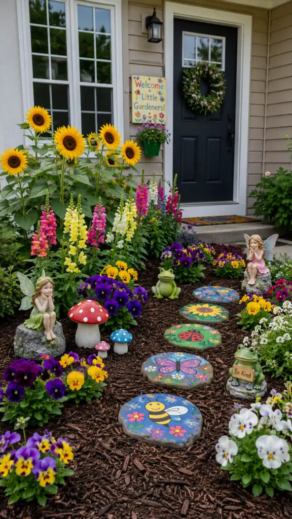 Whimsical garden entry with playful decor
