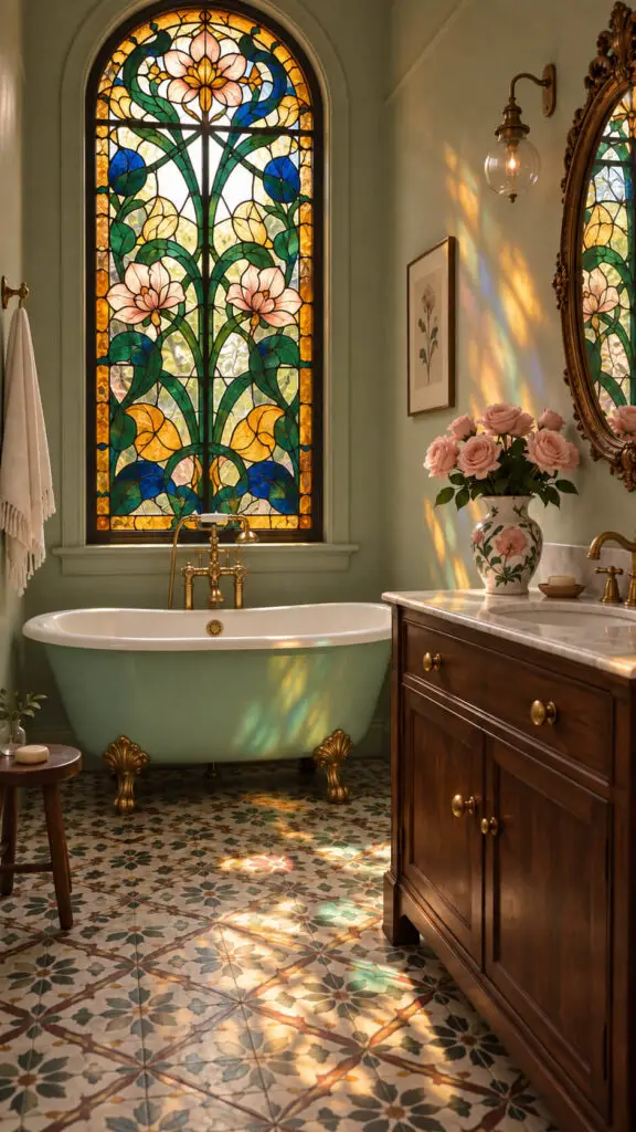 Art Nouveau Bathroom with Stained Glass