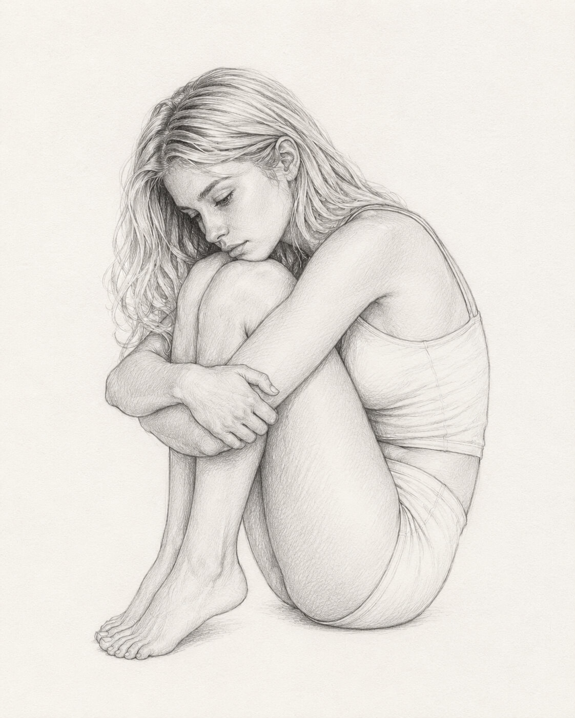 Contemplative solitude in pencil sketch