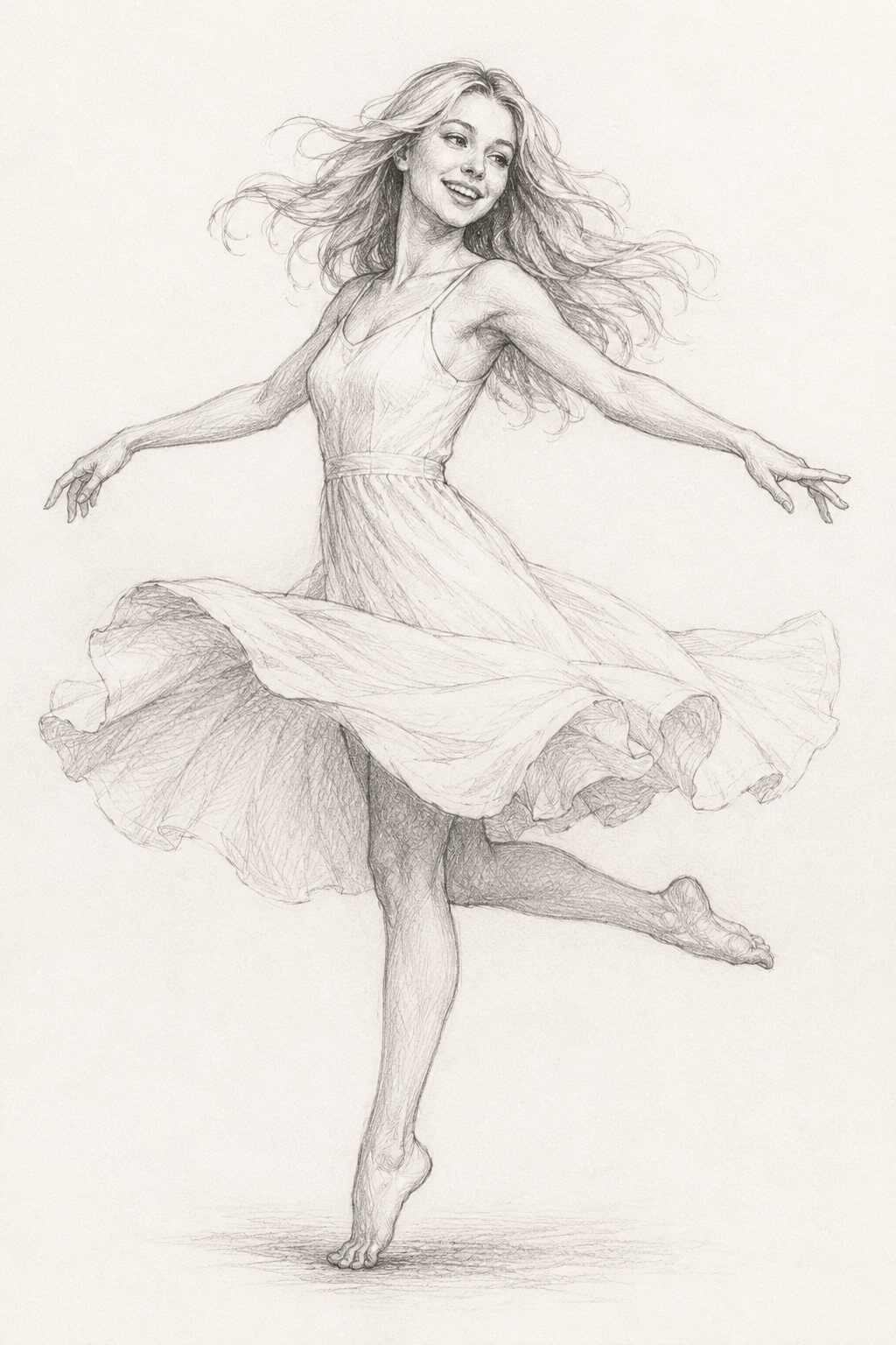 Joyful dancer in mid twirl