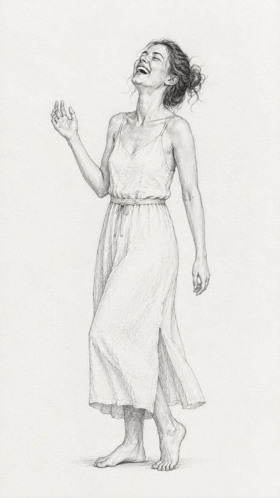Joyful woman in linen dress sketch