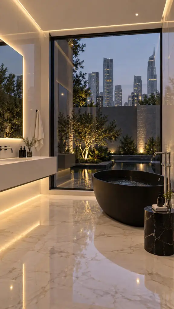 Luxurious Minimalist Bathroom at Dusk