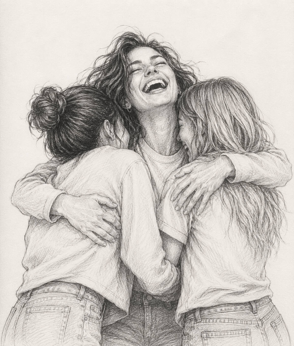 Mid Laugh Group Hug