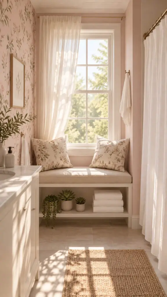 Sunlit Floral Bathroom Nook
