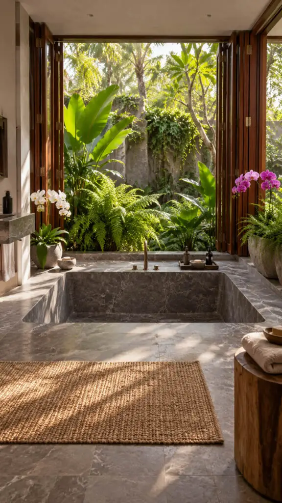 Tropical Garden Stone Bathtub Retreat