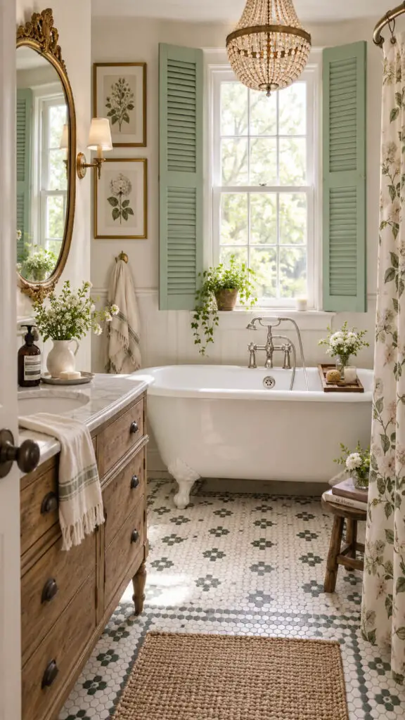 Vintage Botanical Cottage Bathroom