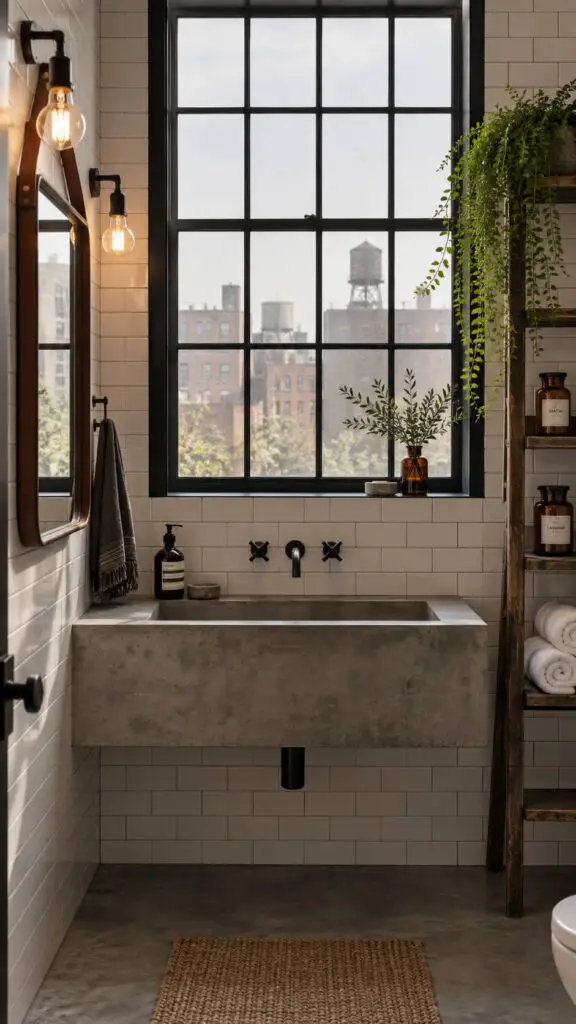 Warm Industrial Loft Bathroom