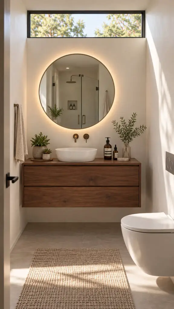 Warm Minimalist Walnut Bathroom