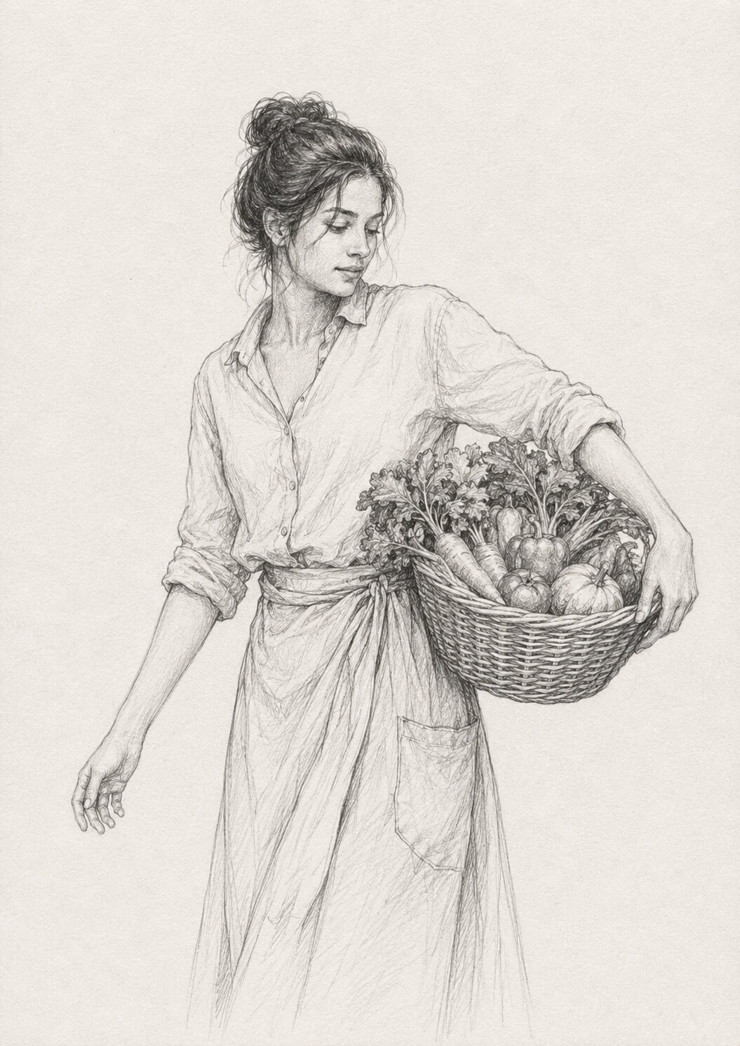 Woman with basket of vegetables