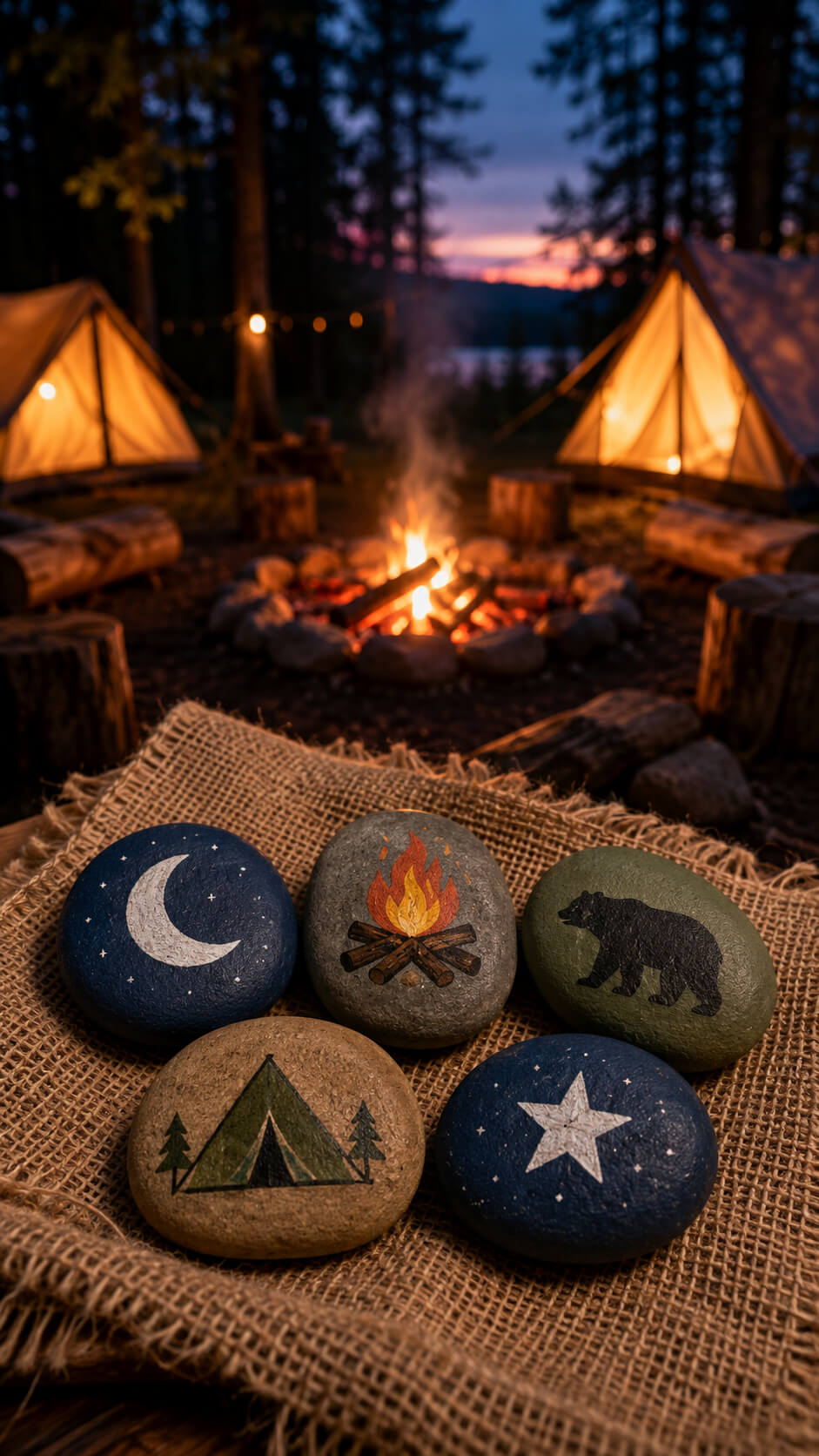Cozy campsite under a twilight sky