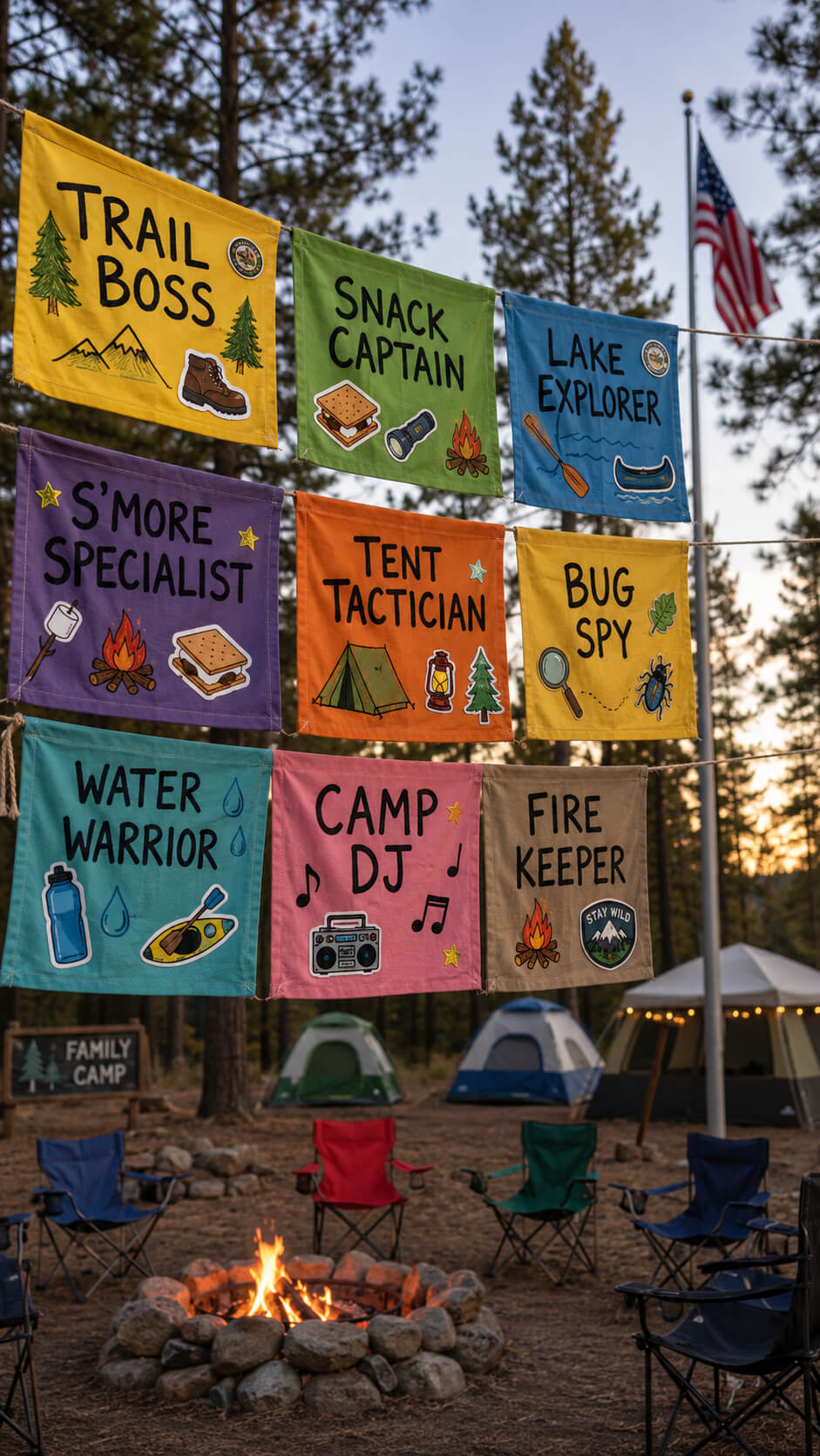 Cozy family campsite at sunset