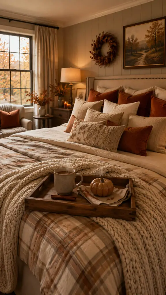 Fall Wooden Tray on the Bed
