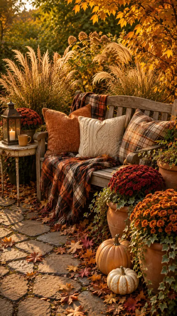 Golden Autumn Garden Bench Vignette