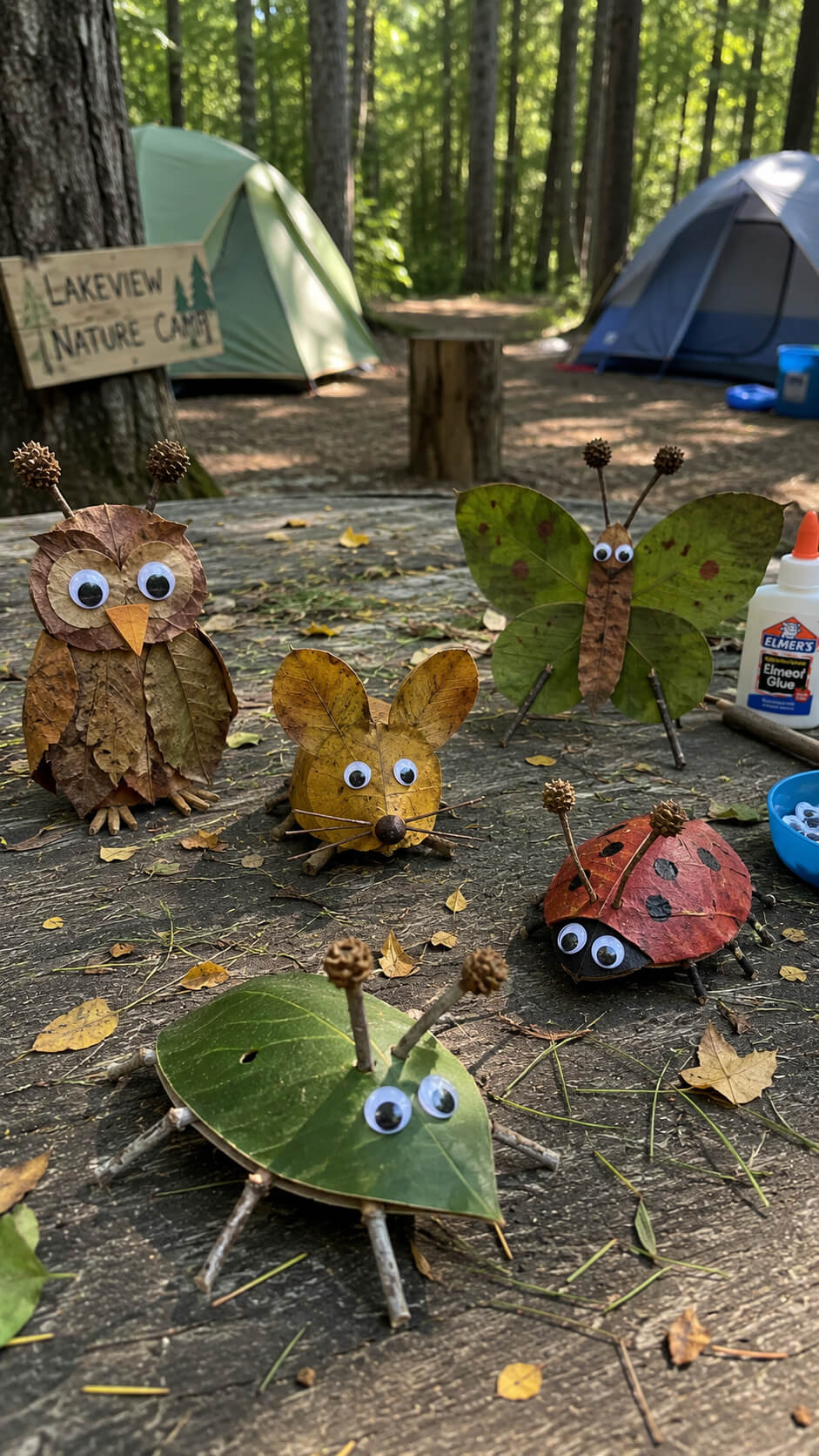 Nature crafts at the woodland campsite