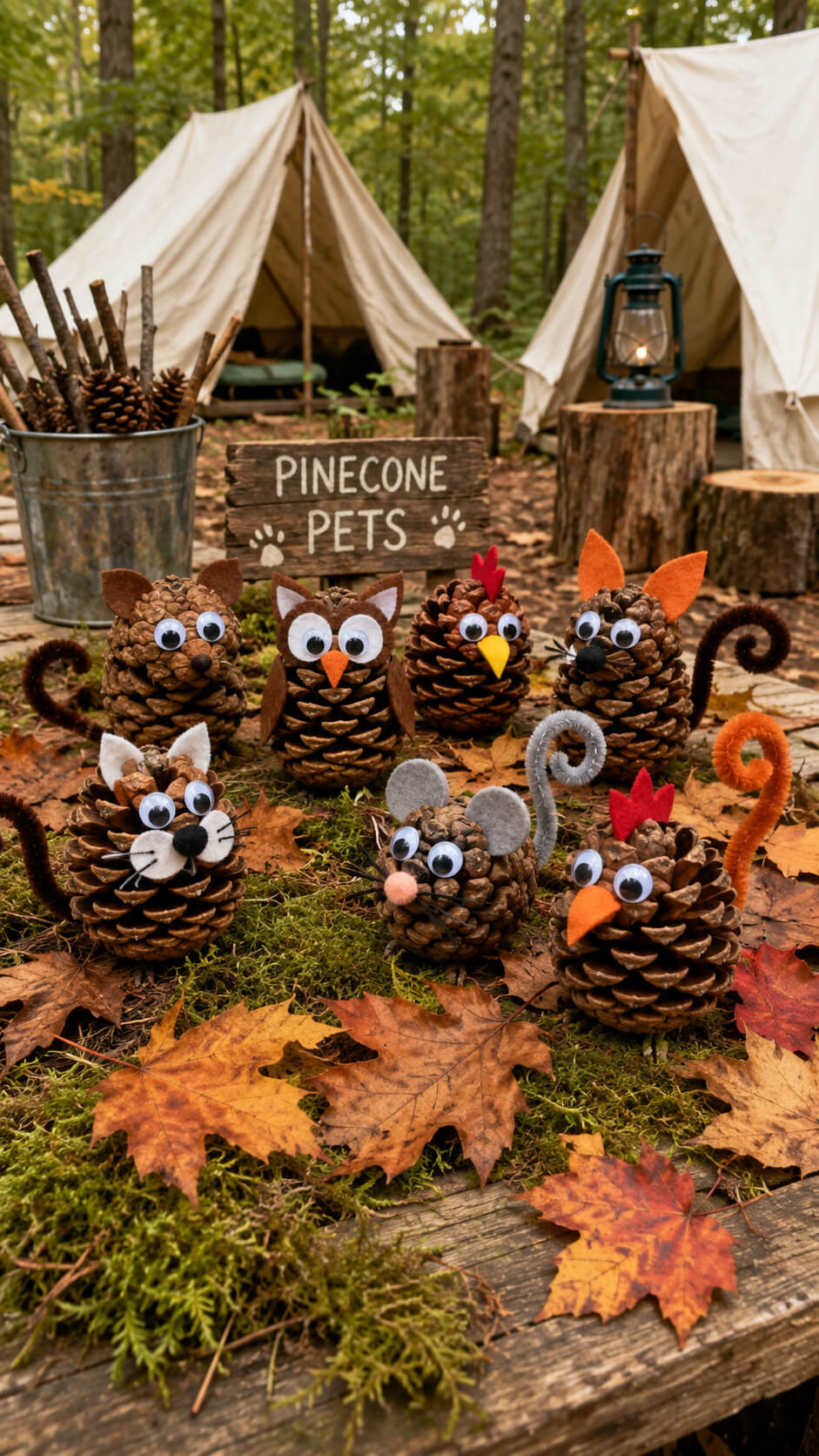 Pinecone pets in the forest