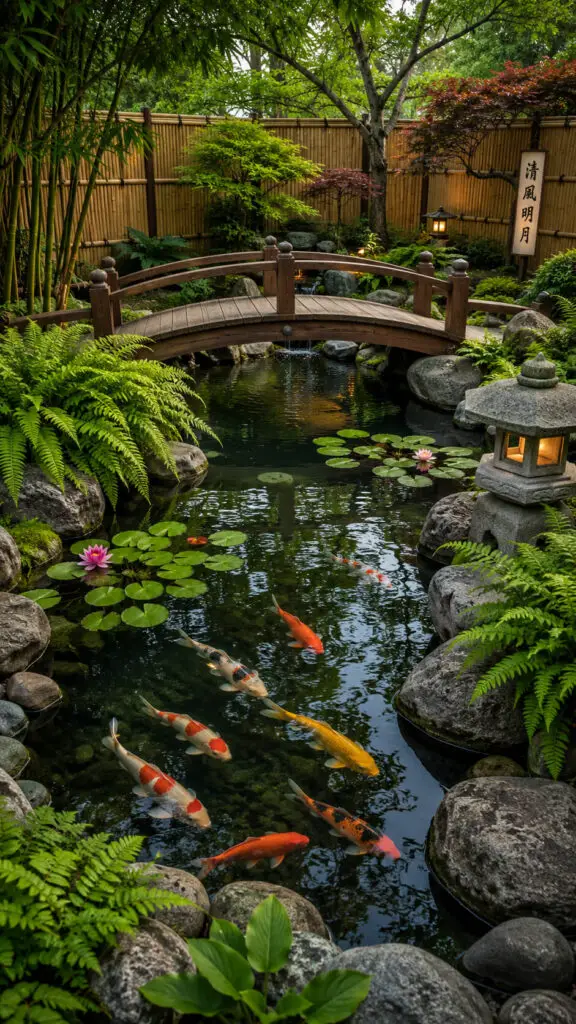 Serene koi pond in a zen garden