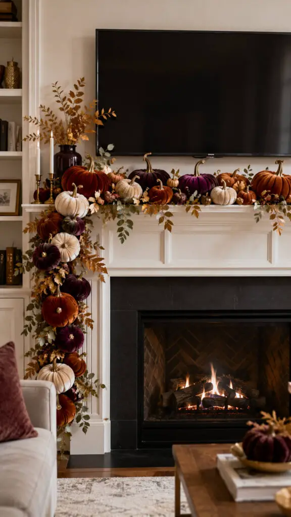 Autumn Velvet Pumpkin Mantel Glow
