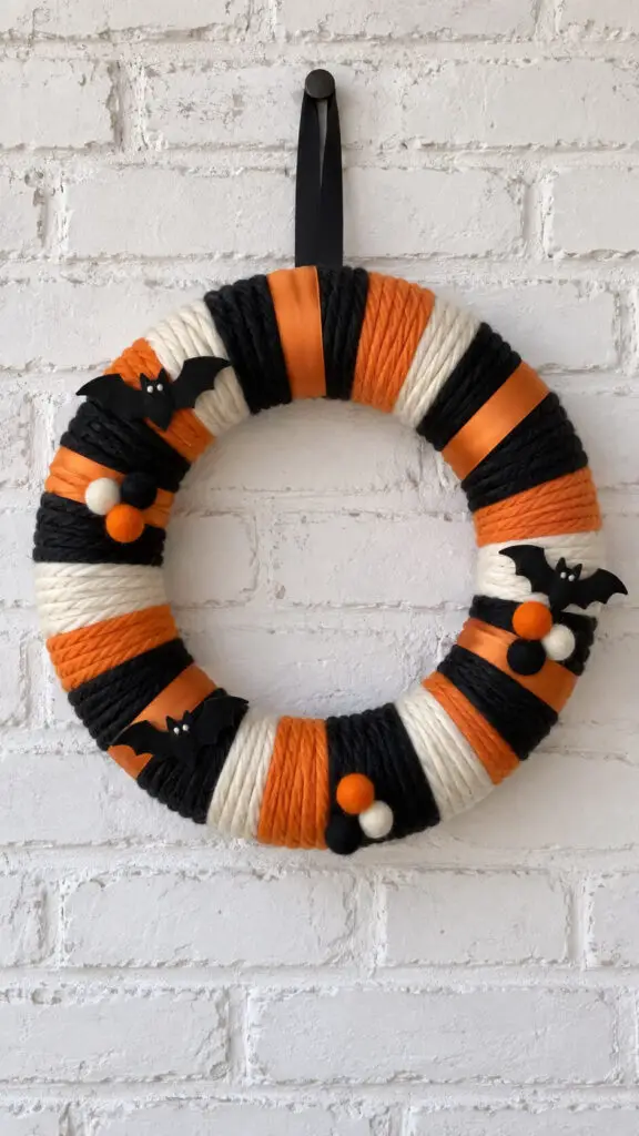 Chunky Halloween Wreath on Brick Wall