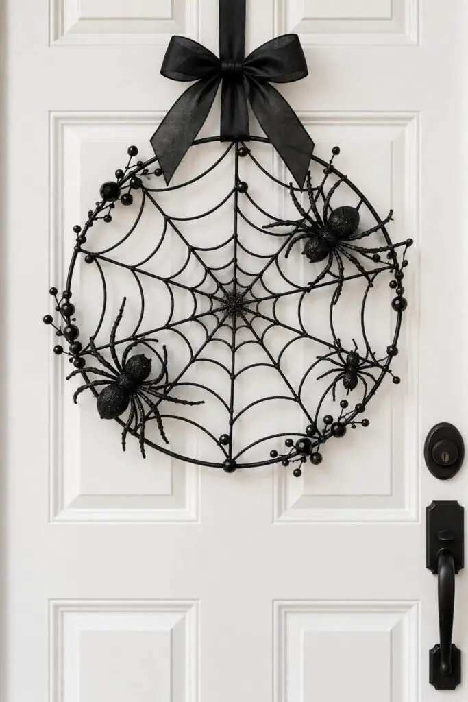 Elegant Black Spiderweb Halloween Wreath