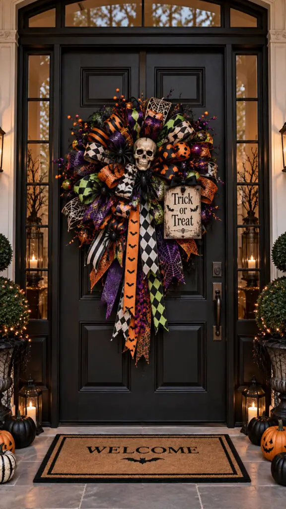 Elegant Halloween Wreath Entryway