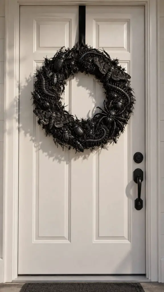 Gothic Insect Wreath on White Door