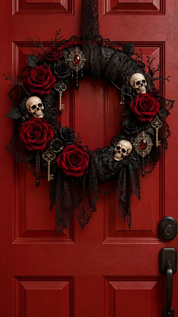 Gothic Roses and Skulls Wreath