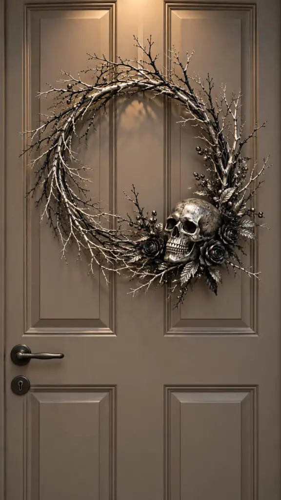 Gothic Skull Wreath on Taupe Door