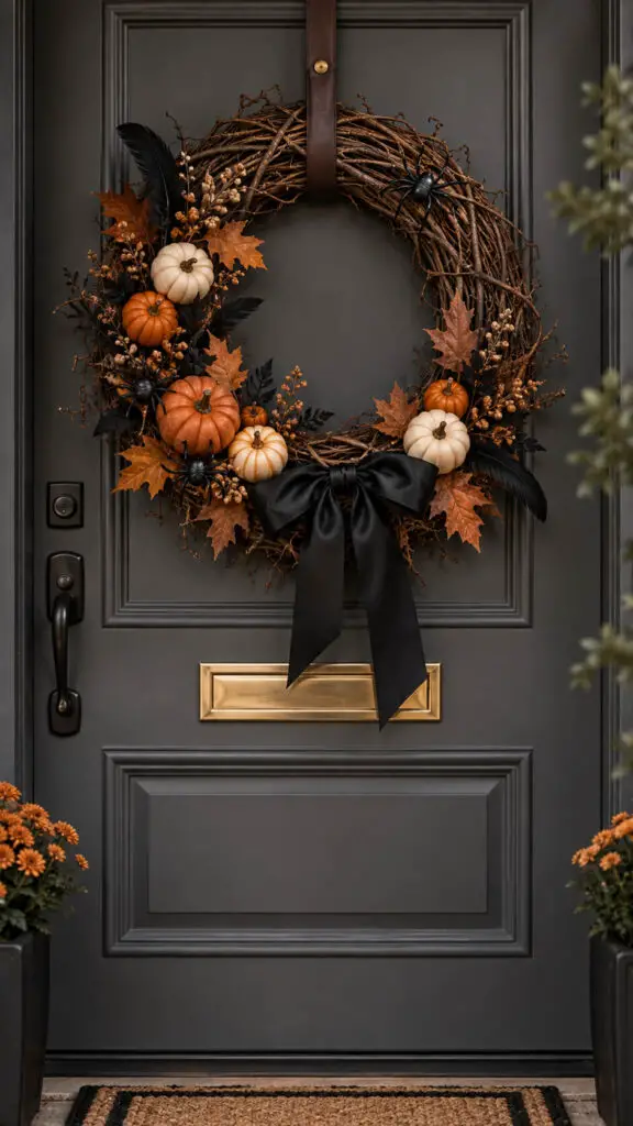 Moody Autumn Halloween Wreath Door